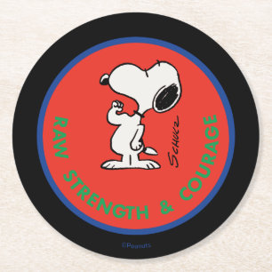 Erdnüsse Snoopy Row Stärke & Mut Abzeichen Runder Pappuntersetzer