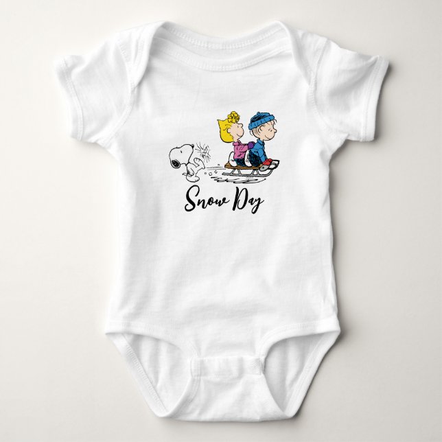 Erdnüsse | Snoopy, Sally & Linus Sled Riding Baby Strampler (Vorderseite)