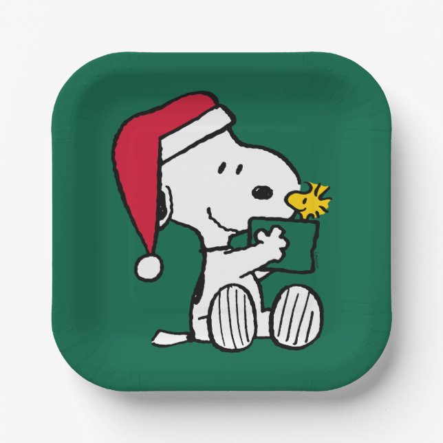 Erdnüsse | Snoopy Santa & Woodstock Geschenk Pappteller (Vorderseite)