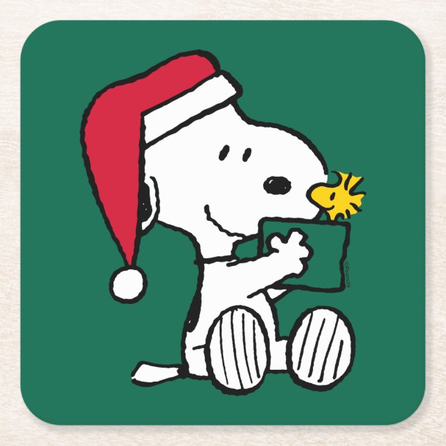 Erdnüsse | Snoopy Santa & Woodstock Geschenk Rechteckiger Pappuntersetzer (Vorderseite)