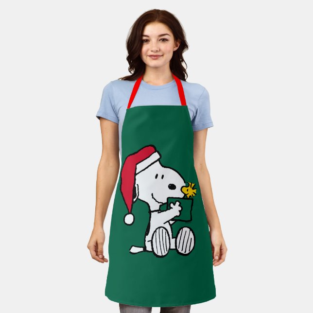 Erdnüsse | Snoopy Santa & Woodstock Geschenk Schürze (Getragen)