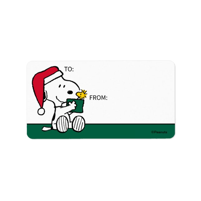 Erdnüsse | Snoopy Santa & Woodstock Geschenkmarke Adressaufkleber (Vorne)