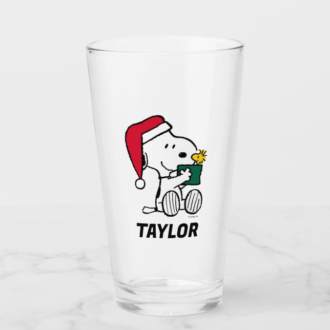 Erdnüsse | Snoopy Santa & Woodstock | Name hinzufü Glas (Vorderseite)