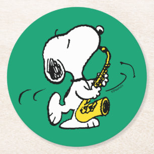 Erdnüsse Snoopy Saxophone Player Runder Pappuntersetzer