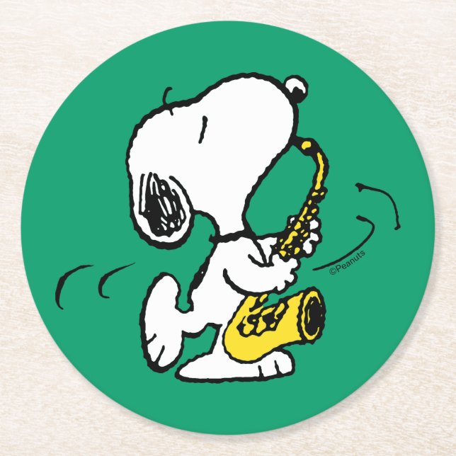 Erdnüsse | Snoopy Saxophone Player Runder Pappuntersetzer (Vorderseite)
