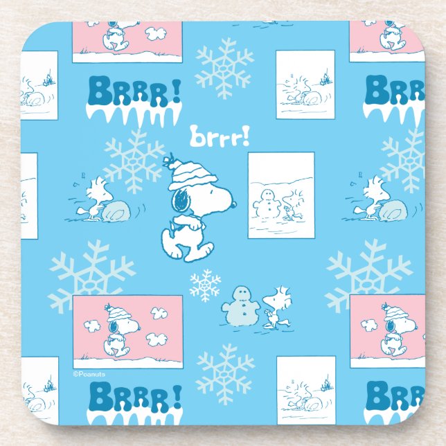 Erdnüsse | Snoopy Snow Day Patterns Getränkeuntersetzer (Vorderseite)
