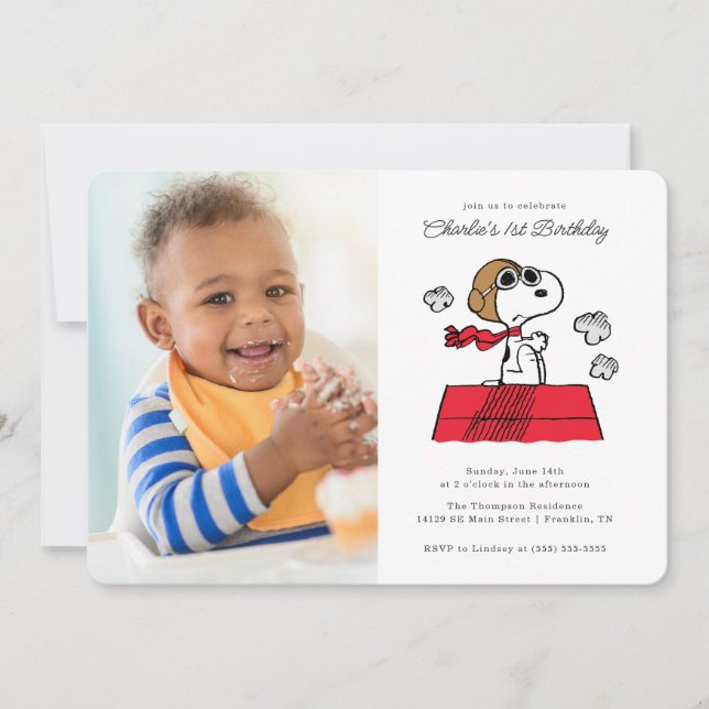 Erdnüsse | Snoopy the Flying Ace Foto Geburtstag Einladung (Vorderseite)