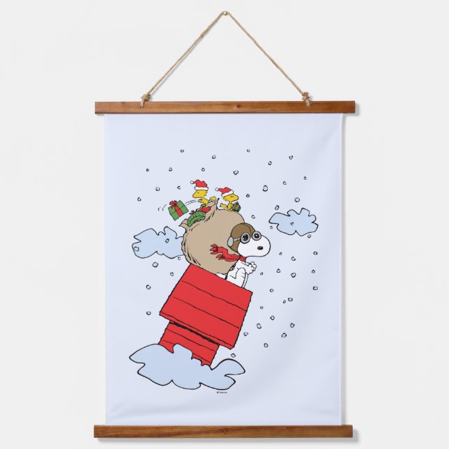 Erdnüsse | Snoopy the Flying Ace zu Weihnachten Wandteppich Mit Holzrahmen (Vorderseite)