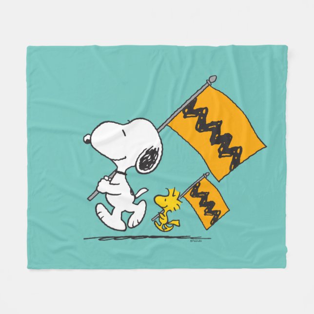 Erdnüsse | Snoopy- und Holzflaggen Fleecedecke (Vorderseite (Horizontal))