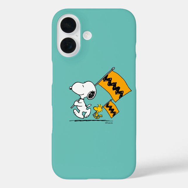 Erdnüsse | Snoopy- und Holzflaggen iPhone 16 Hülle (Rückseite)