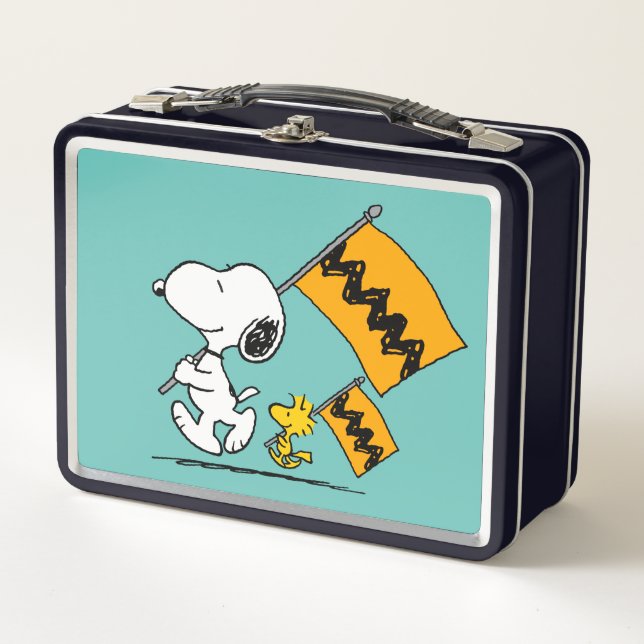 Erdnüsse | Snoopy- und Holzflaggen Metall Brotdose (Vorderseite)
