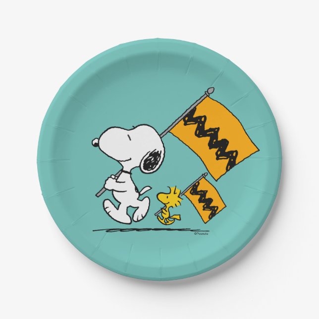 Erdnüsse | Snoopy- und Holzflaggen Pappteller (Vorderseite)