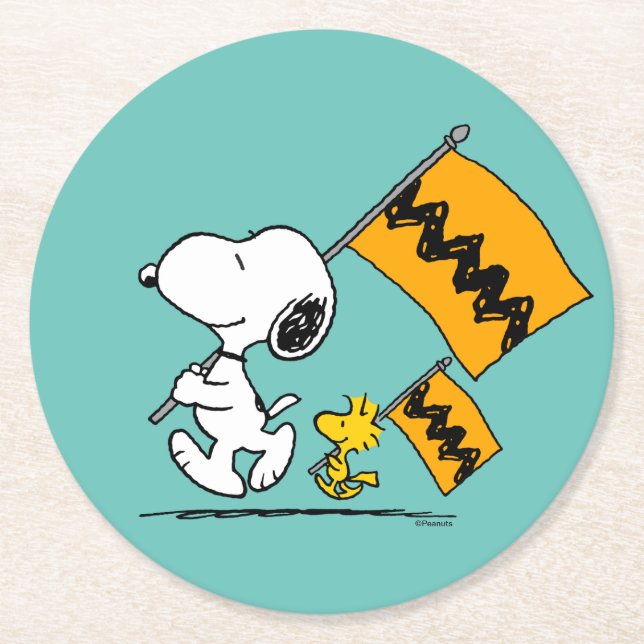 Erdnüsse | Snoopy- und Holzflaggen Runder Pappuntersetzer (Vorderseite)