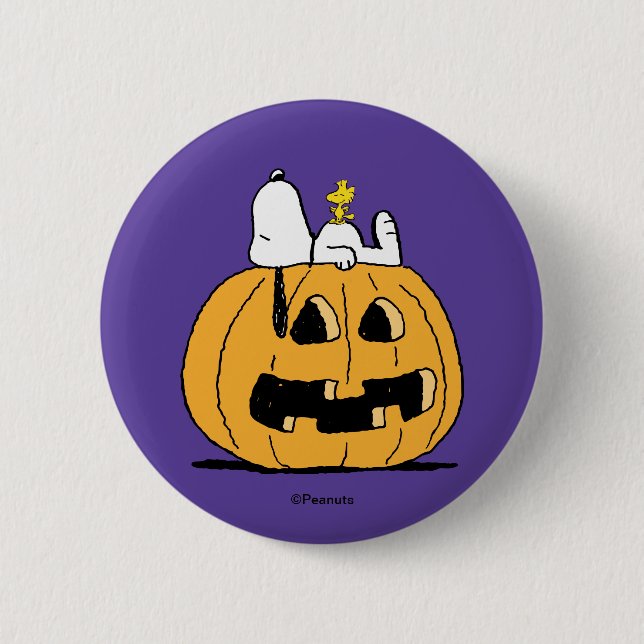 Erdnüsse | Snoopy und Jack-O-Lantern aus Holz Button (Vorderseite)