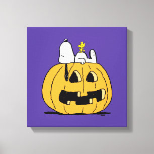 Erdnüsse   Snoopy und Jack-O-Lantern aus Holz Leinwanddruck