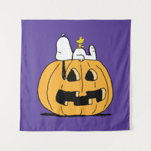 Erdnüsse Snoopy und Jack-O-Lantern aus Holz Wandteppich