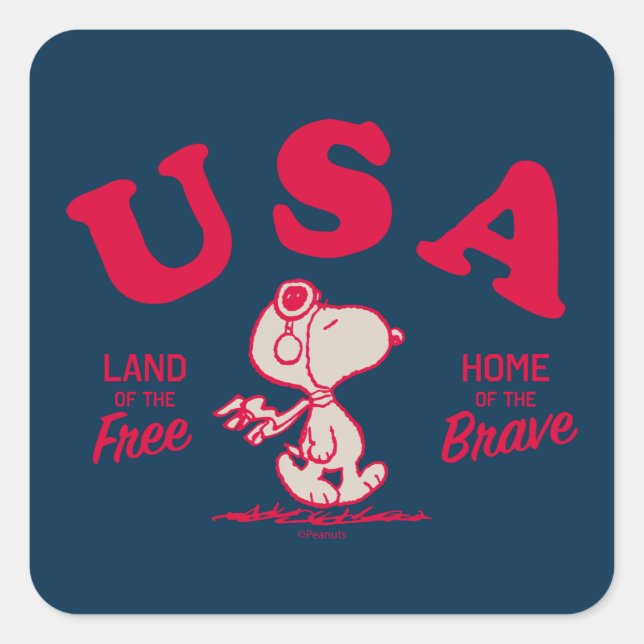 Erdnüsse | Snoopy USA Land of the Free Quadratischer Aufkleber (Vorderseite)