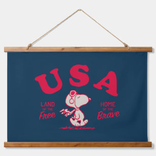 Erdnüsse   Snoopy USA Land of the Free Wandteppich Mit Holzrahmen