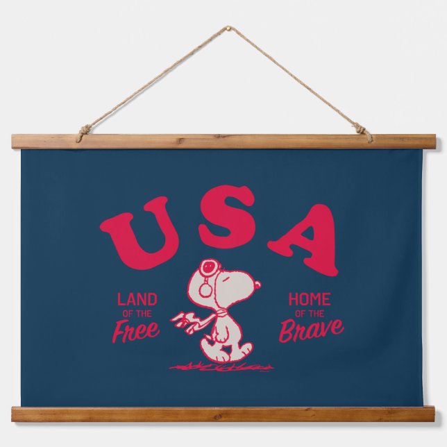 Erdnüsse | Snoopy USA Land of the Free Wandteppich Mit Holzrahmen (Vorne)
