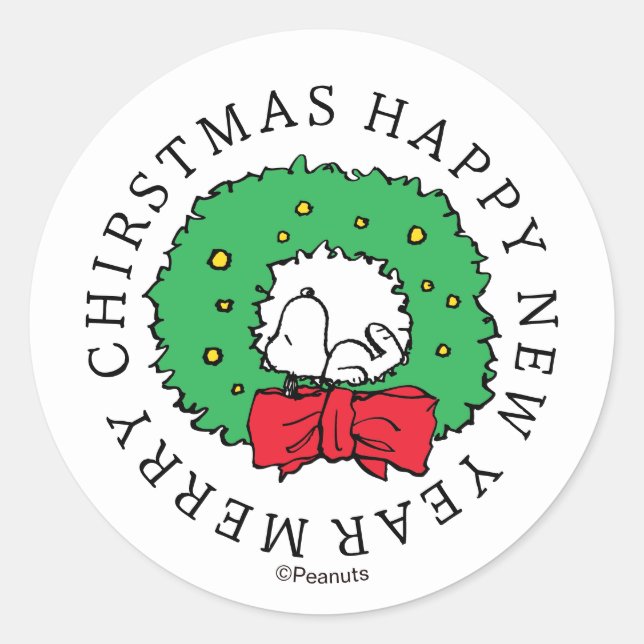 Erdnüsse | Snoopy Weihnachtskranz Klassisch rund S Runder Aufkleber (Vorderseite)