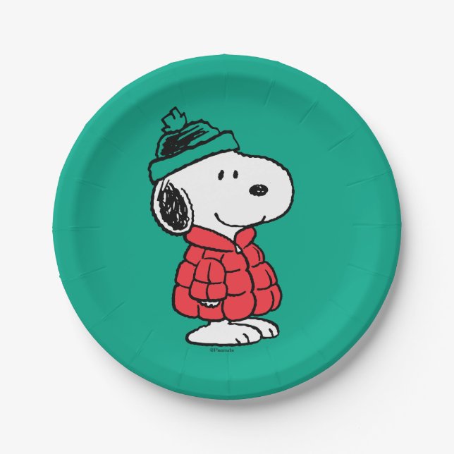 Erdnüsse | Snoopy Winter Coat & Hat Pappteller (Vorderseite)