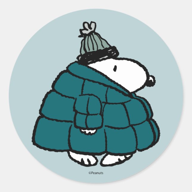 Erdnüsse | Snoopy Winter Puffer Jacket Runder Aufkleber (Vorderseite)
