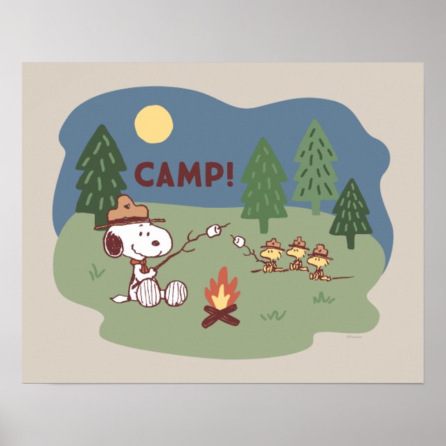Erdnüsse | Snoopy & Woodstock am Campfire Poster (Vorne)