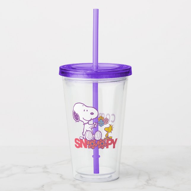 Erdnüsse | Snoopy & Woodstock-Blume Acryltrinkbecher (Vorderseite)