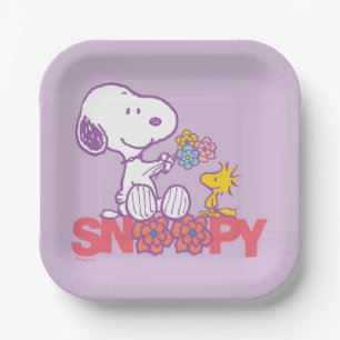 Erdnüsse Snoopy & Woodstock-Blume Pappteller