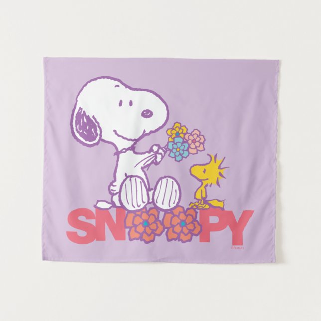 Erdnüsse | Snoopy & Woodstock-Blume Wandteppich (Vorderseite (Horizontal))