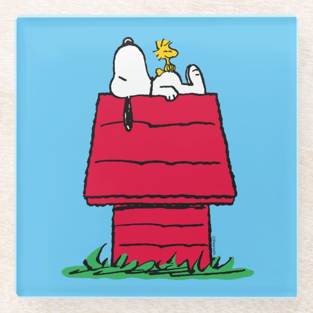 Erdnüsse | Snoopy & Woodstock Doghouse Glasuntersetzer (Vorderseite)
