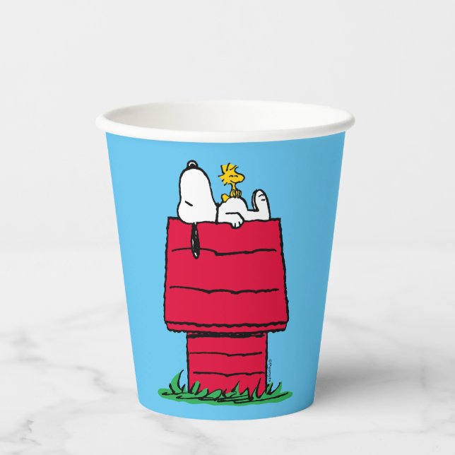 Erdnüsse | Snoopy & Woodstock Doghouse Pappbecher (Vorderseite)