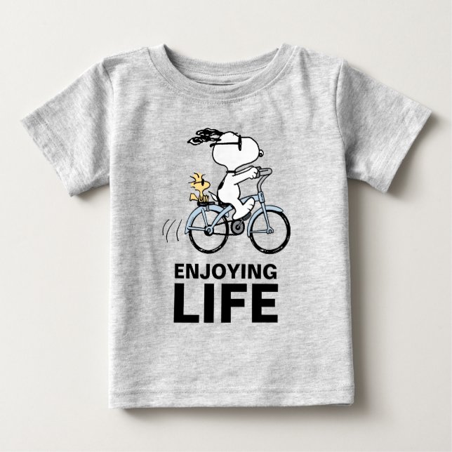 Erdnüsse | Snoopy & Woodstock Fahrrad Baby T-shirt (Vorderseite)
