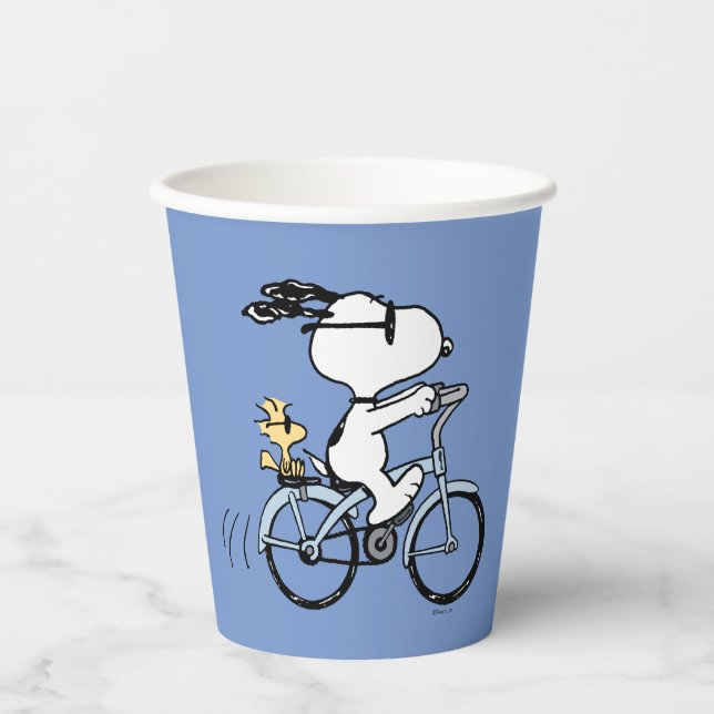 Erdnüsse | Snoopy & Woodstock Fahrrad Pappbecher (Vorderseite)