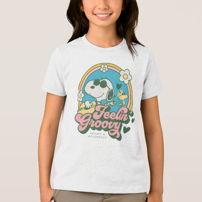 Erdnüsse | Snoopy & Woodstock Feelin'Groovy Tri-Blend Shirt (Vorderseite)