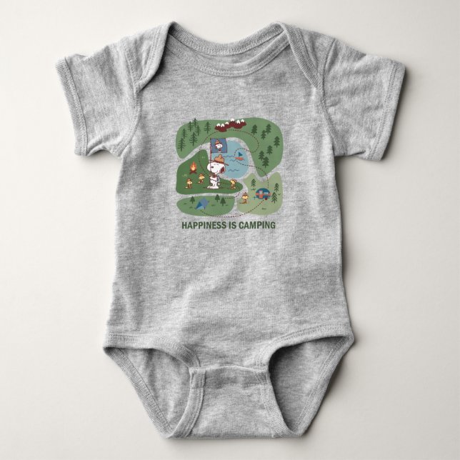 Erdnüsse | Snoopy & Woodstock Glück ist Camping Baby Strampler (Vorderseite)