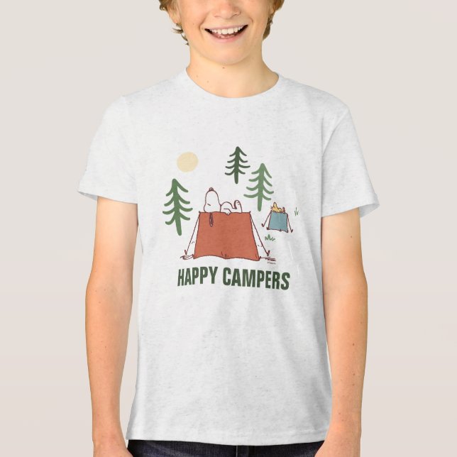 Erdnüsse | Snoopy & Woodstock Glück ist Camping Tri-Blend Shirt (Vorderseite)