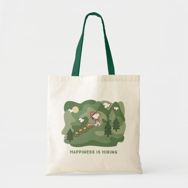 Erdnüsse | Snoopy & Woodstock Glück ist Wandern Tragetasche (Vorne)