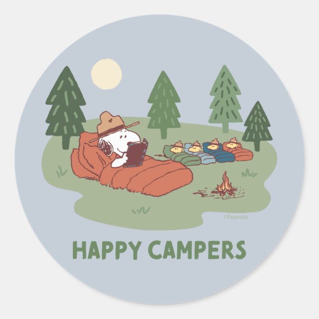 Erdnüsse | Snoopy & Woodstock Happy Campers Runder Aufkleber (Vorderseite)