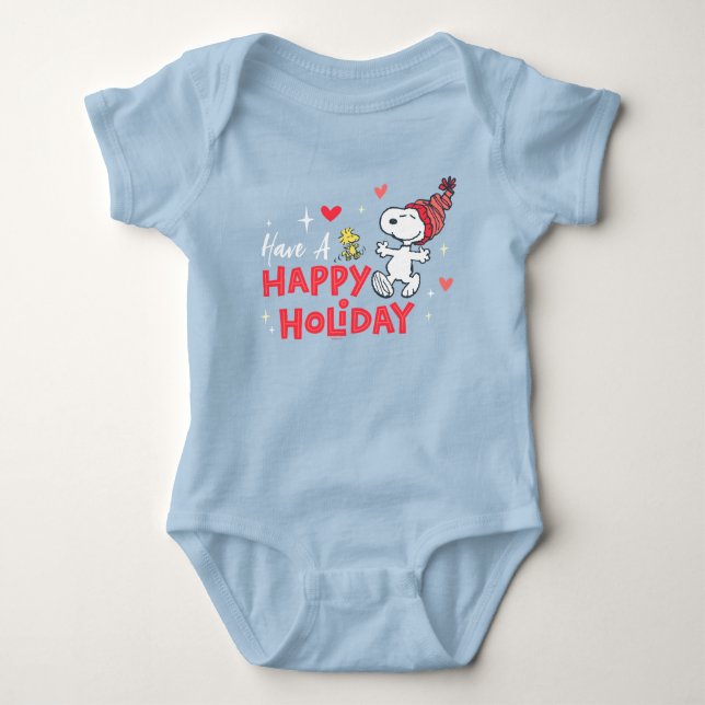 Erdnüsse | Snoopy & Woodstock Happy Holidays Baby Strampler (Vorderseite)