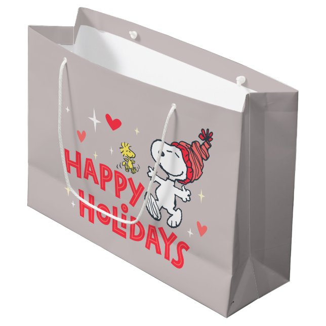 Erdnüsse | Snoopy & Woodstock Happy Holidays Große Geschenktüte (Vorderseite Schrägansicht)