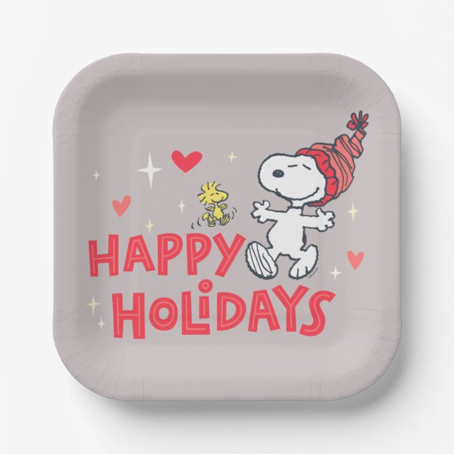 Erdnüsse | Snoopy & Woodstock Happy Holidays Pappteller (Vorderseite)