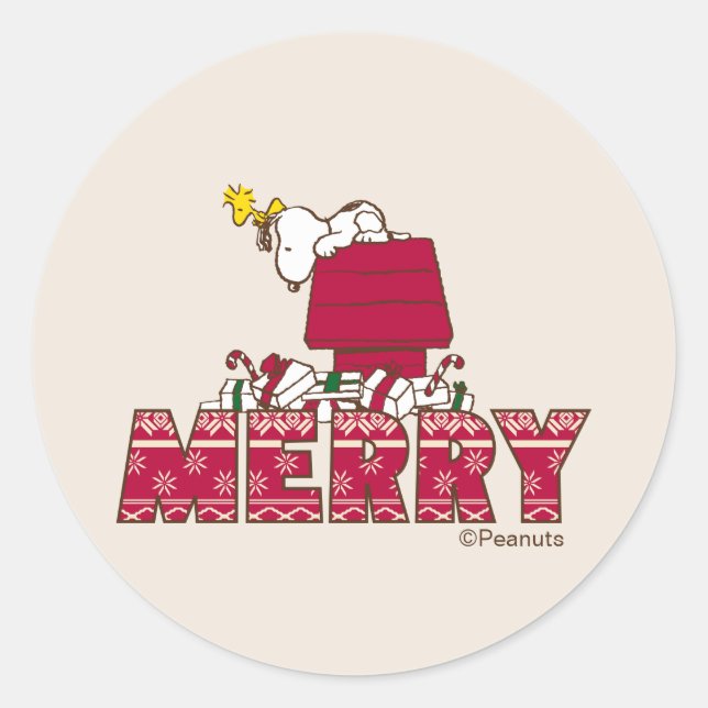 Erdnüsse | Snoopy & Woodstock Hässlicher Weihnacht Runder Aufkleber (Vorderseite)