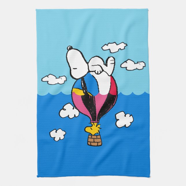 Erdnüsse | Snoopy & Woodstock Heißluftballon Geschirrtuch (Vertikal)