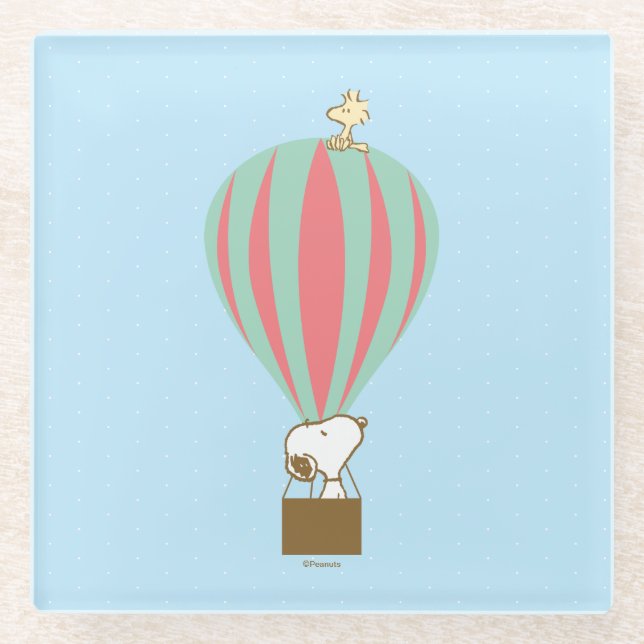 Erdnüsse | Snoopy & Woodstock Heißluftballon Glasuntersetzer (Vorderseite)