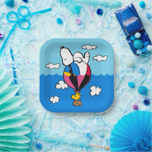 Erdnüsse Snoopy & Woodstock Heißluftballon Pappteller
