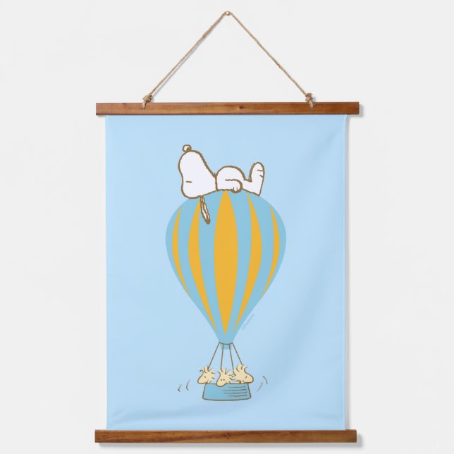 Erdnüsse | Snoopy & Woodstock Heißluftballon Wandteppich Mit Holzrahmen (Vorderseite)