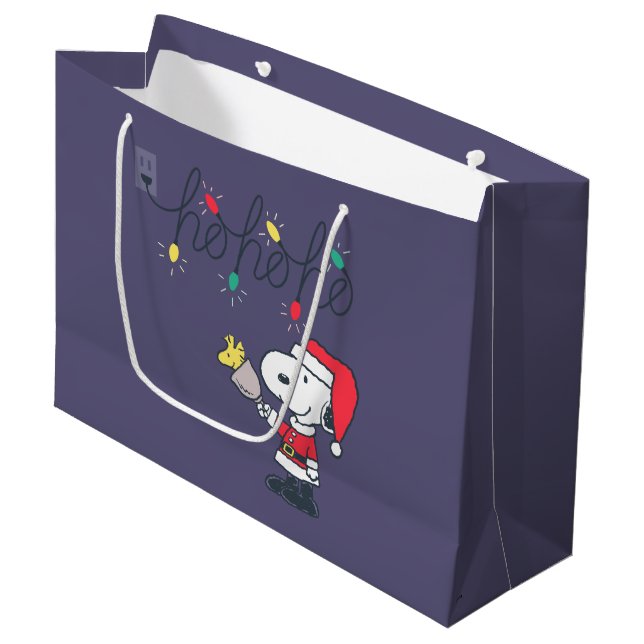 Erdnüsse | Snoopy & Woodstock Ho Ho Ho Große Geschenktüte (Vorderseite Schrägansicht)