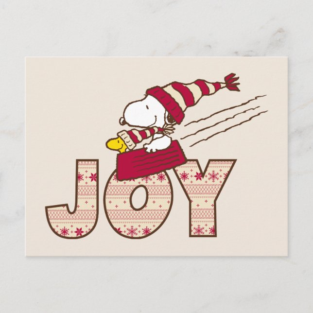 Erdnüsse | Snoopy & Woodstock Joy Sled Ride Postkarte (Vorderseite)