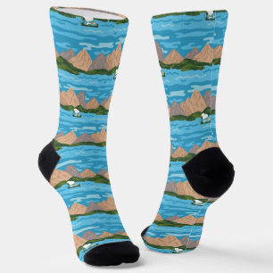 Erdnüsse   Snoopy & Woodstock Kanufahrt Muster Socken